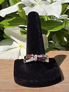 Bow Accent Ring with Red and Clear Stones - Women Jewelry